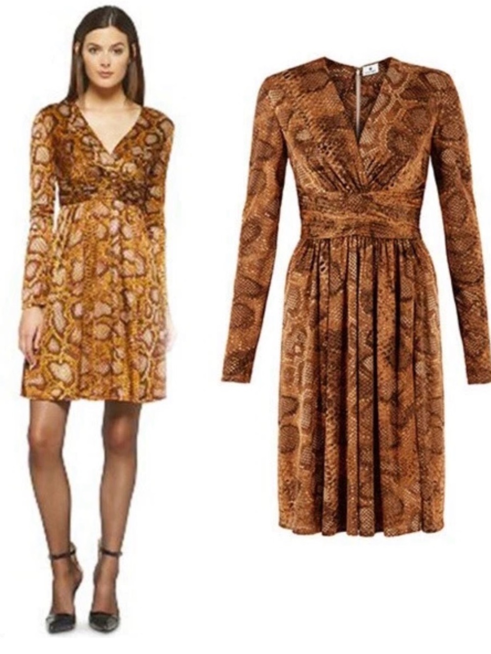 Altuzarra x Target Dress - Long Sleeve Snake Print V-Neck Ruching Size 4